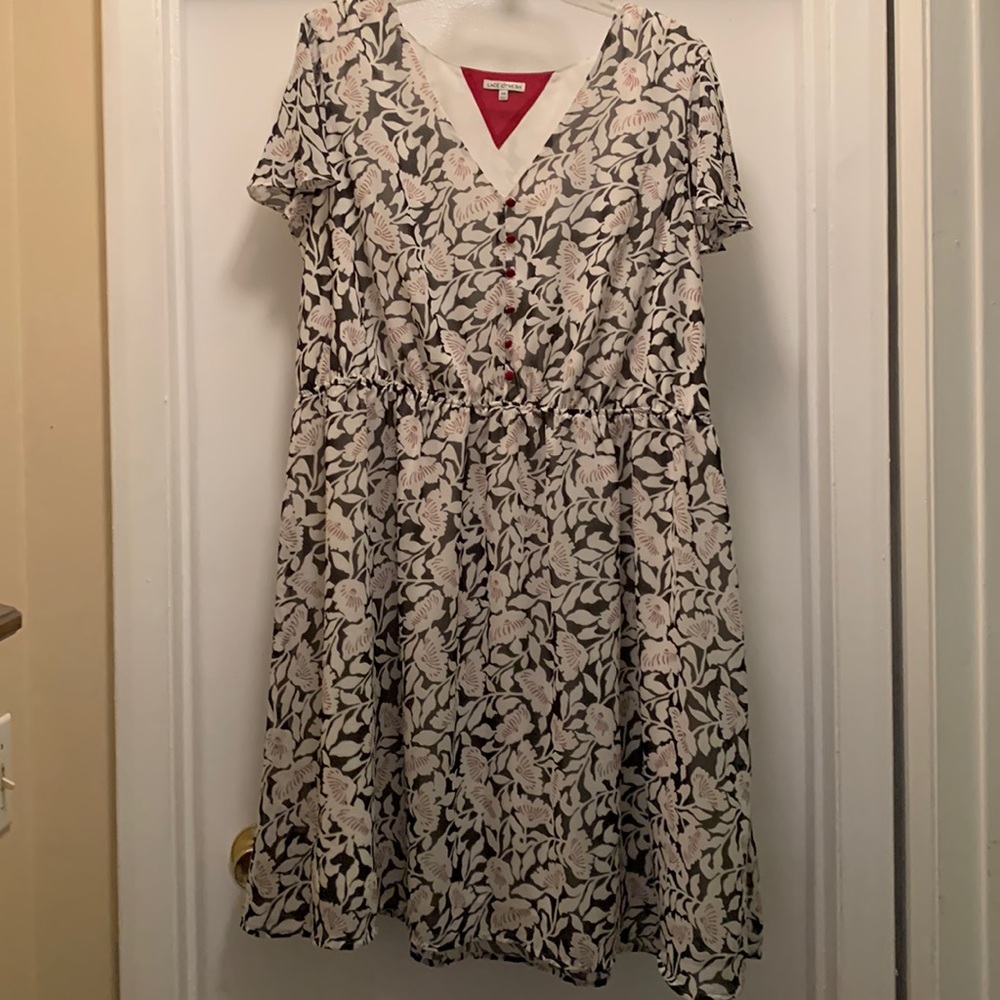 Black, White, & Red Floral Print Dress